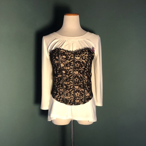 Nude and black Bustier /Corset , by poof shown over a shirt - Picture 1 of 3